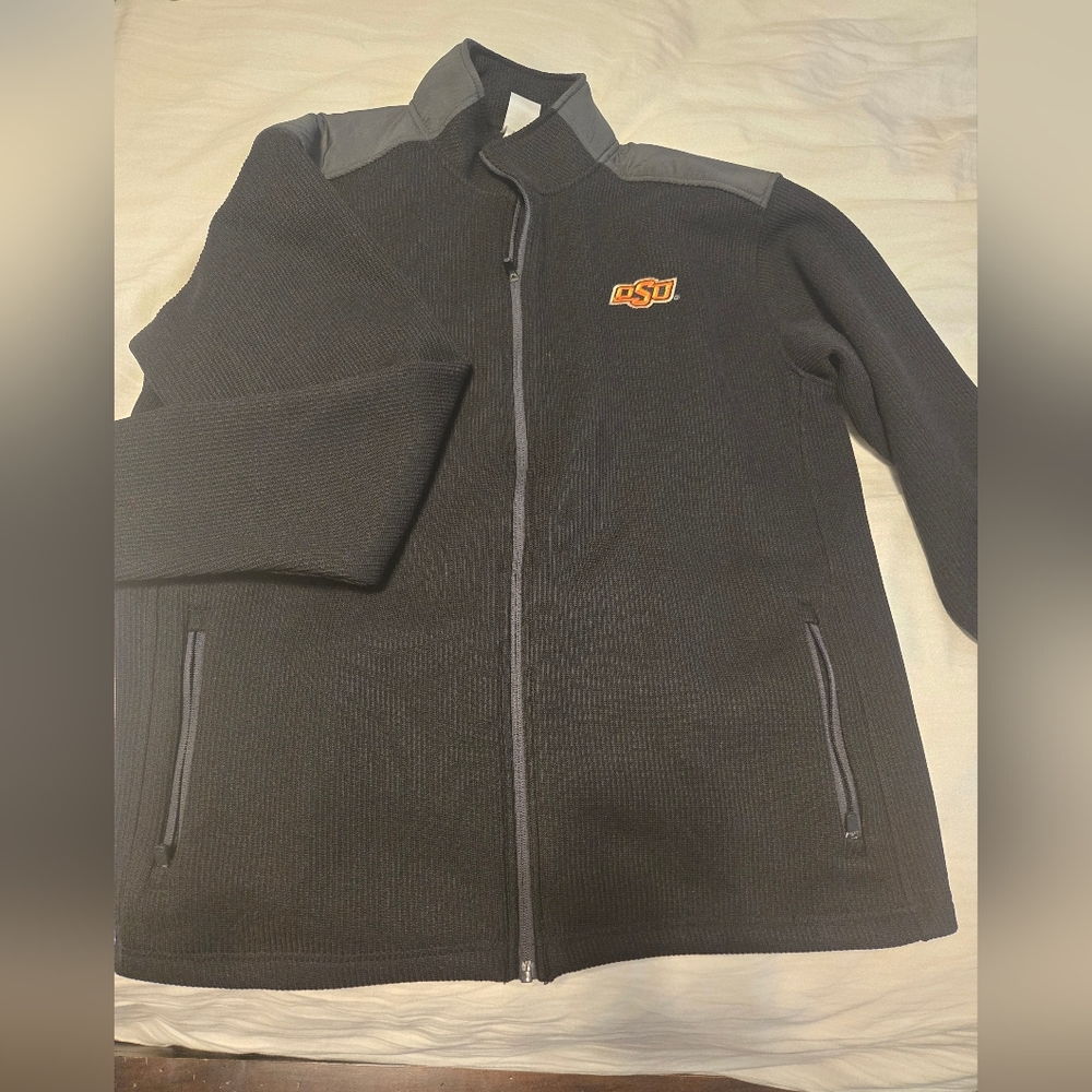 Mens Black Full-Zip Jacket with Oklahoma State Logo